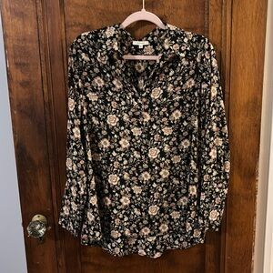 Pleione Black and Pink V Neck Long Sleeve Blouse Size M